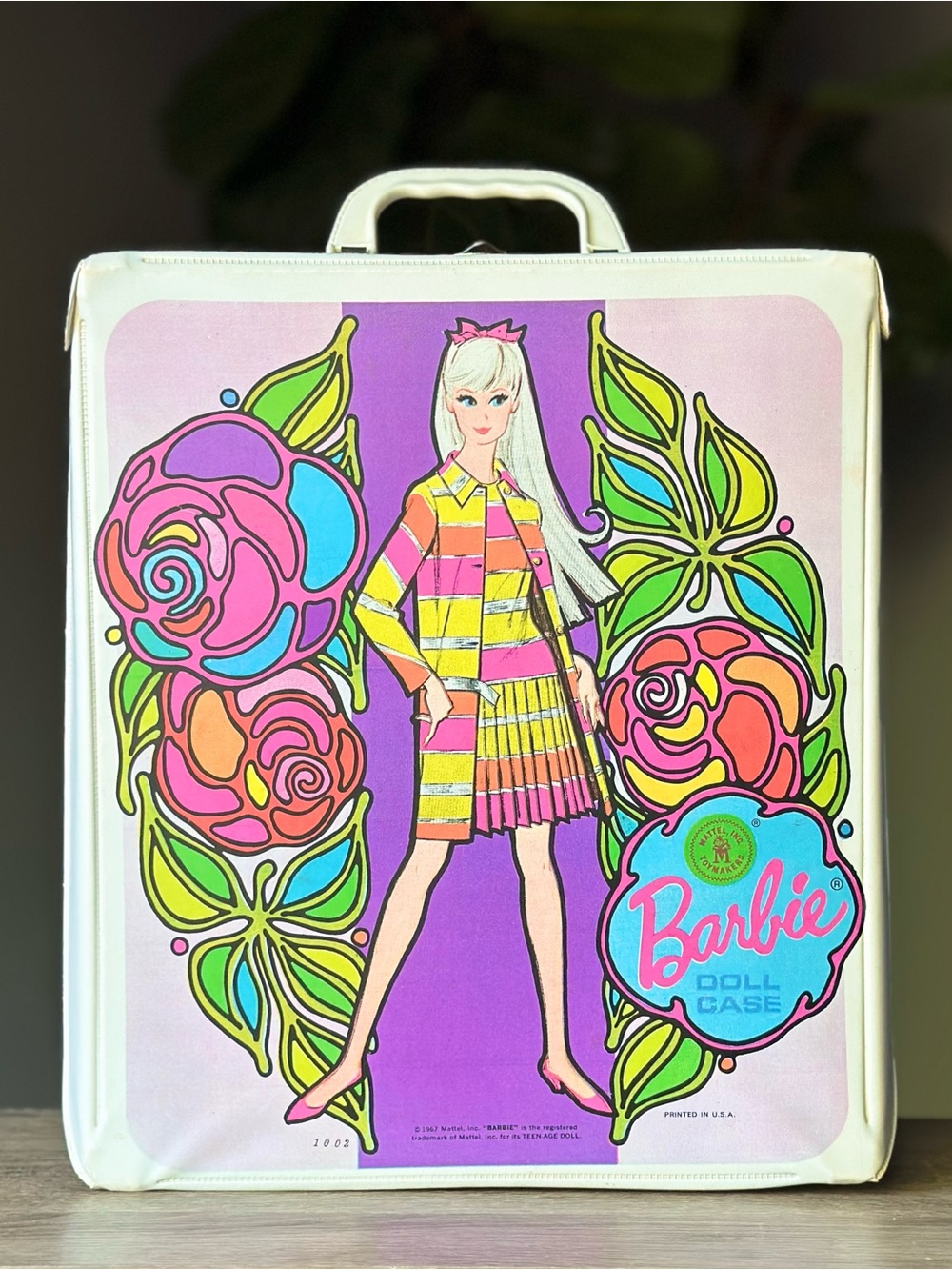 Vintage Barbie Doll Case - Pink & Purple Groovy Retro Floral Design